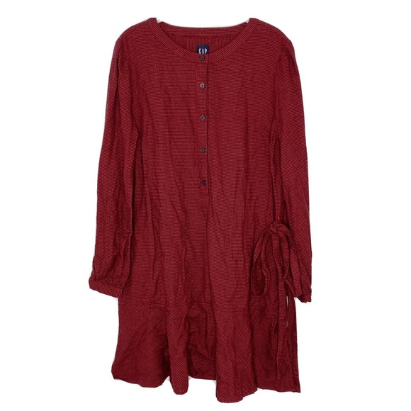 Gap Red & Black Houndstooth Print Flannel Belted Ruffled Hem Shirt Dress Sz M - Picture 1 of 6